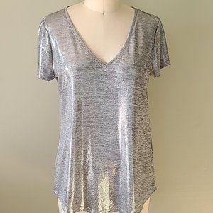 WHBM Silver Shimmer V-neck Tee